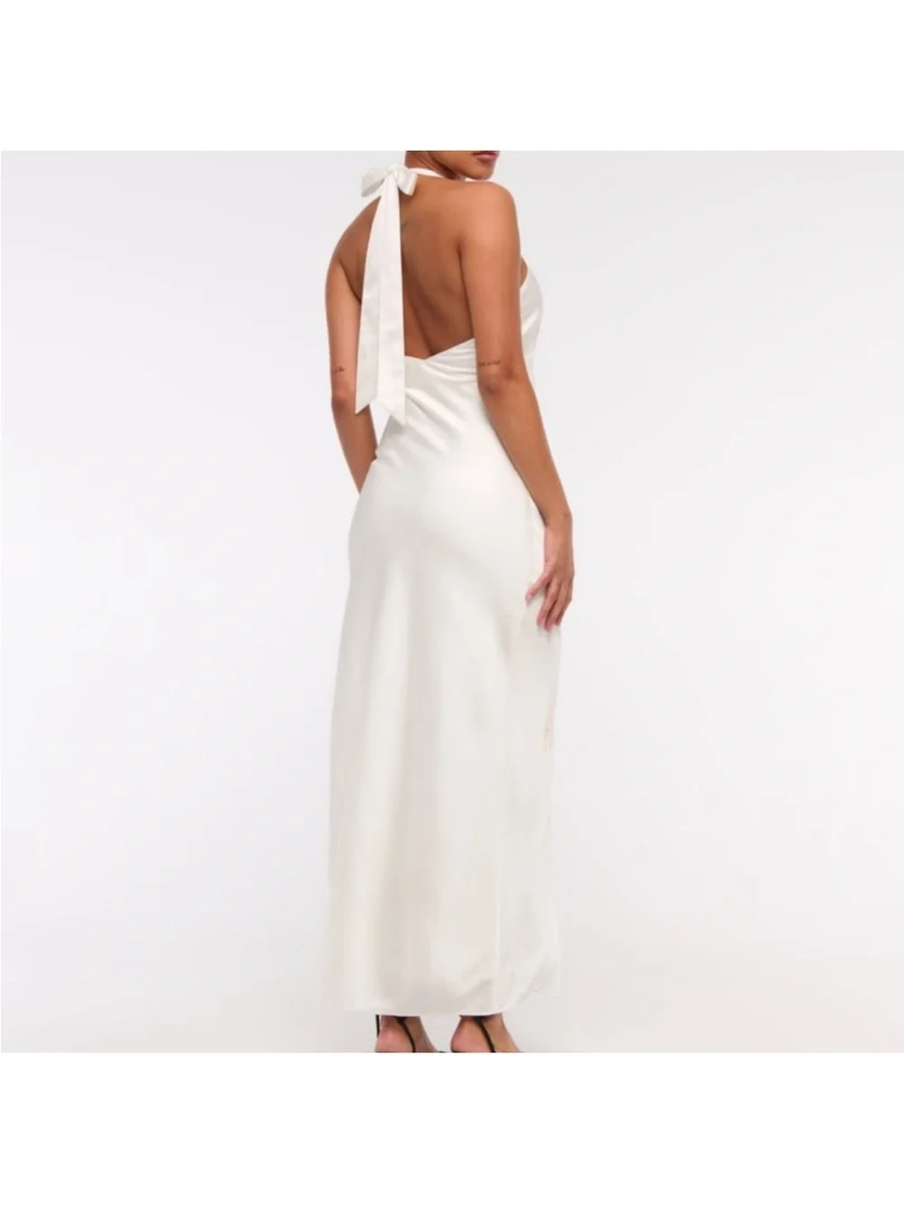 Abercrombie & Fitch Julia Slip Halter Maxi Dress Cream Floral Satin Large Tall